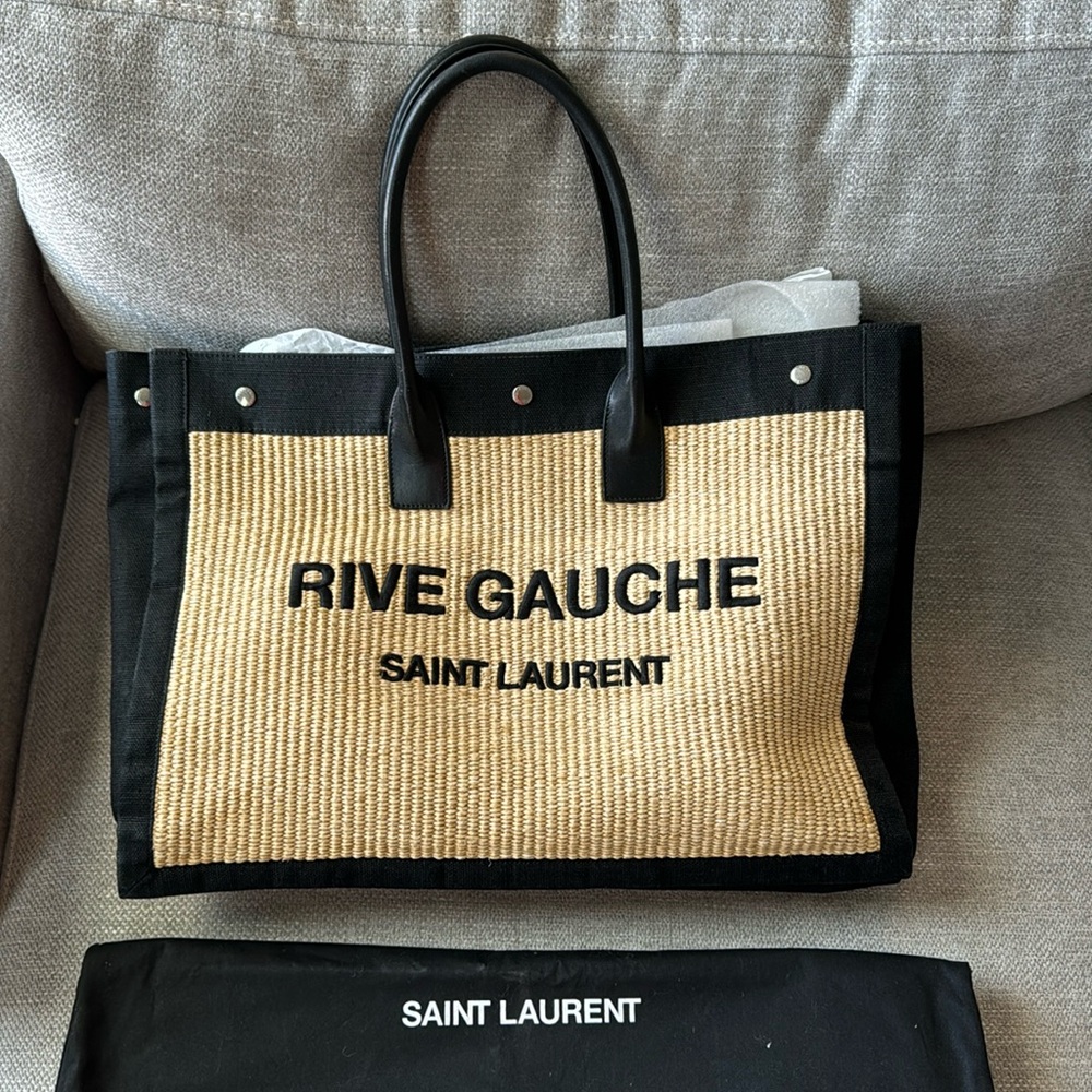 YSL RIVE GAUCHE TOTE in Raffia and linen